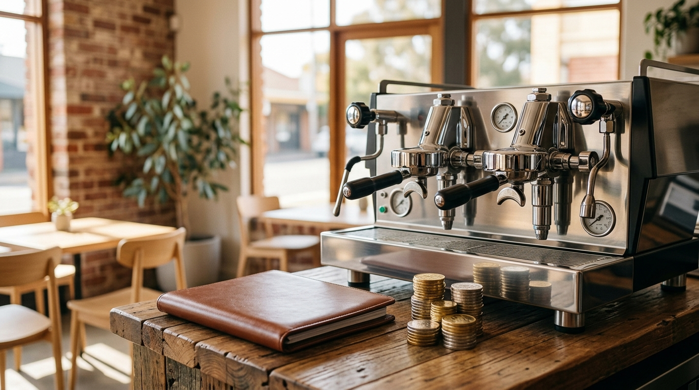 A barista preparing coffee on a high-end commercial espresso machine in a modern cafe.