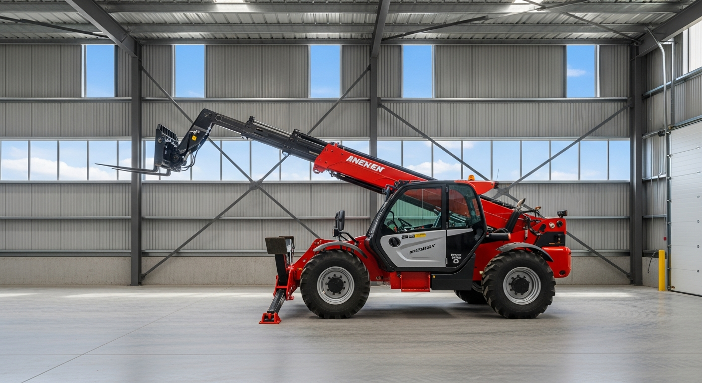 Professional photograph of a modern telehandler on an Australian construction site, high quality, well-lit, clean composition